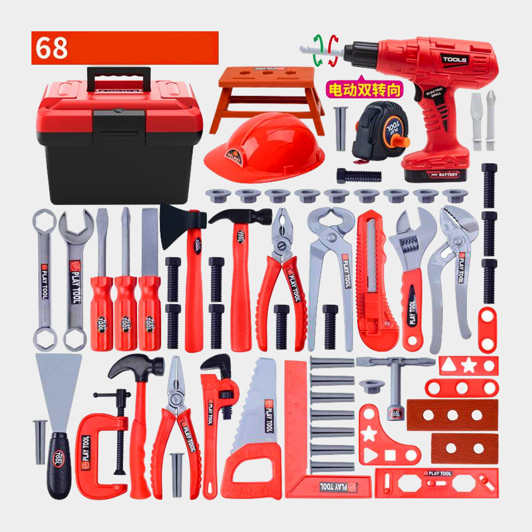 38-piece children's tool set for pretend play with simulation electric drill, saw, and screwdrivers, perfect for ages 4-6.