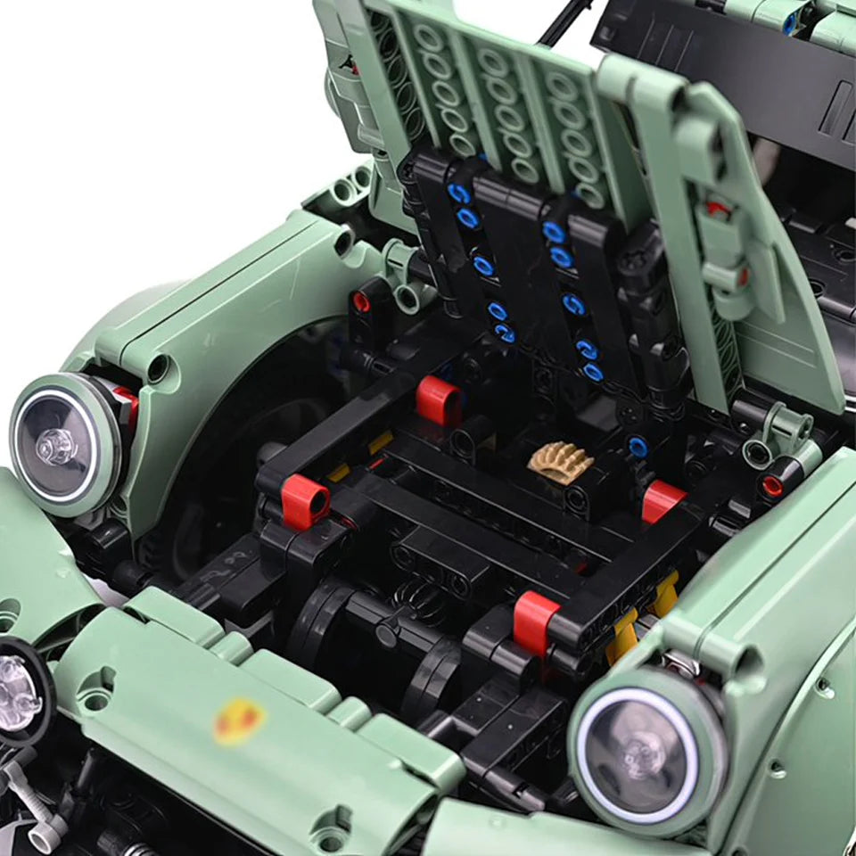 Porsche 964 RWB building blocks set with over 800 pieces, made from durable ABS plastic, creating a detailed model approximately 47.4 x 10.5 x 37.2 cm in size