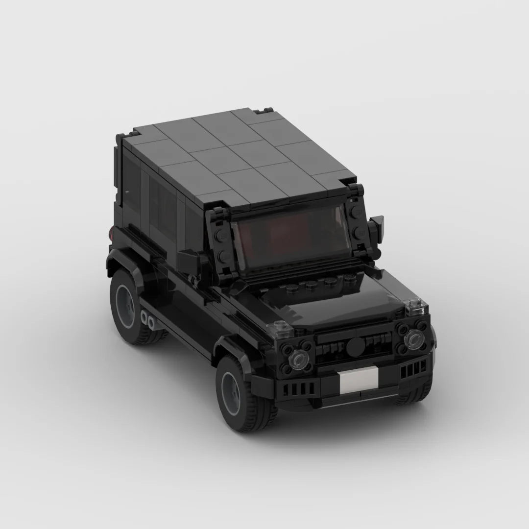 Mercedes G63 AMG building blocks set featuring self-locking ABS plastic bricks to construct a detailed model measuring approximately 16 x 8 x 5 cm