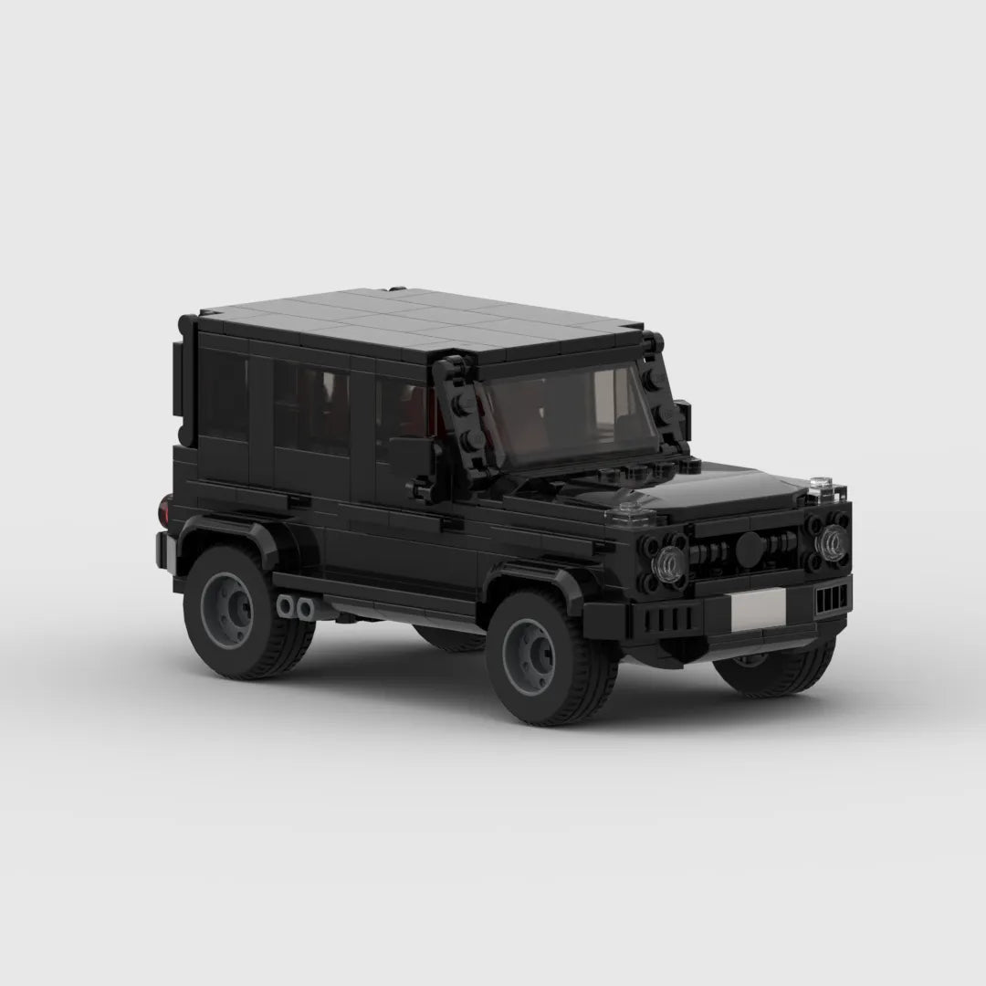 Mercedes G63 AMG building blocks set featuring self-locking ABS plastic bricks to construct a detailed model measuring approximately 16 x 8 x 5 cm