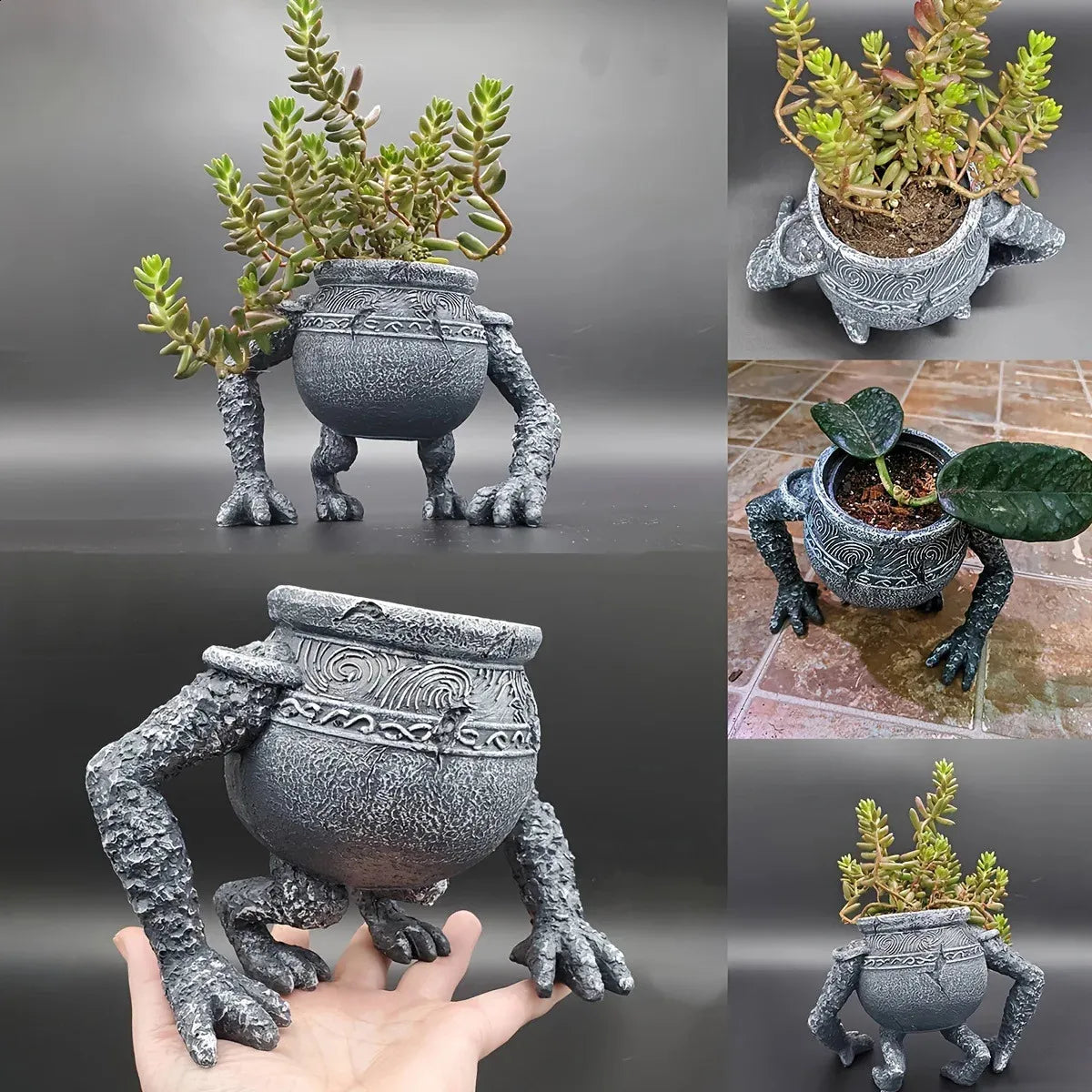 Hand-made resin flower pot ornament inspired by Elden Ring’s Warrior Pot Alexander, designed for gamers and collectors.