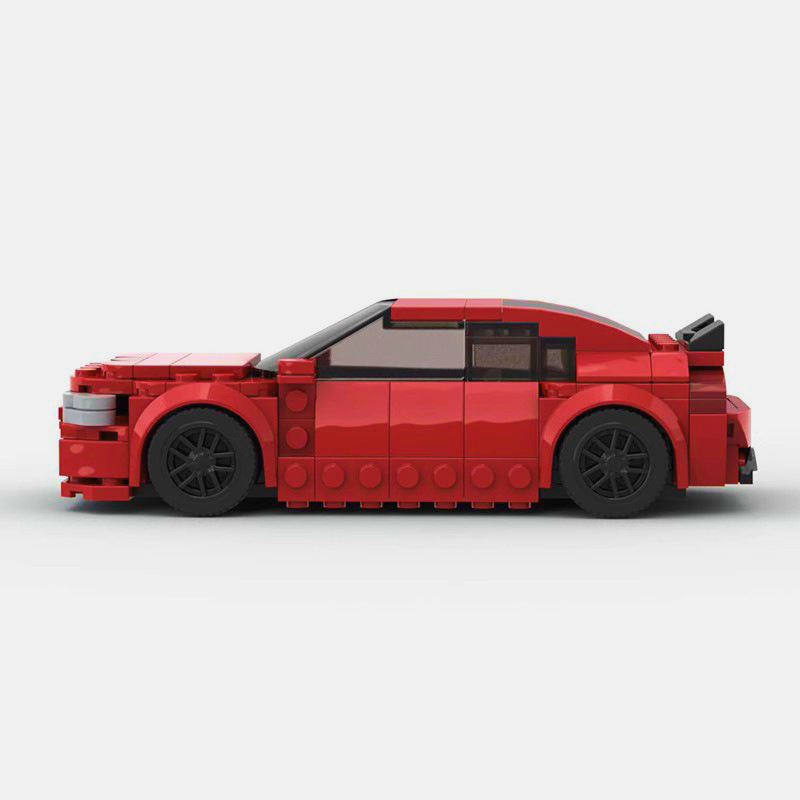 Dodge Challenger building blocks set with approximately 384 self-locking ABS plastic pieces, finished model measuring 15 x 7 x 4.8 cm
