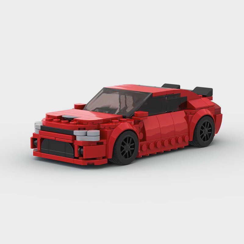 Dodge Challenger building blocks set with approximately 384 self-locking ABS plastic pieces, finished model measuring 15 x 7 x 4.8 cm