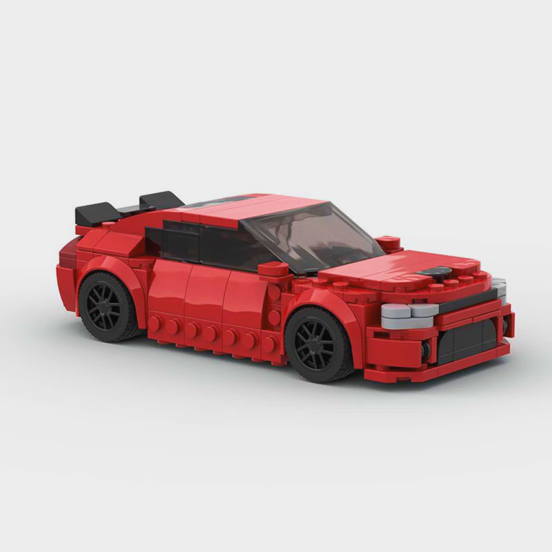 Dodge Challenger building blocks set with approximately 384 self-locking ABS plastic pieces, finished model measuring 15 x 7 x 4.8 cm