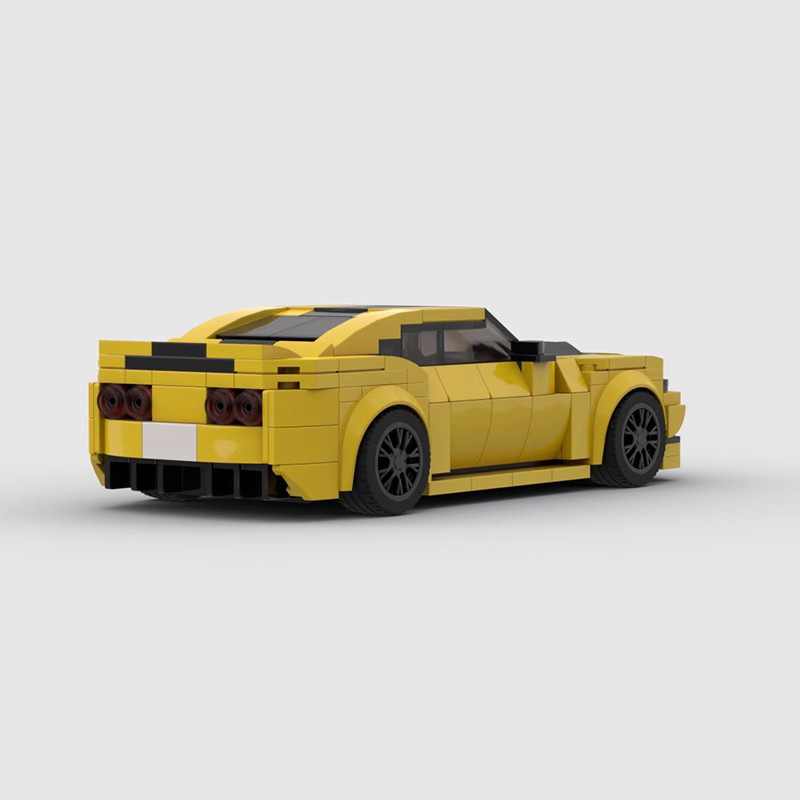 MOC building blocks set compatible with Lego, featuring a detailed Chevrolet Camaro muscle car model with a Speed 8 grid design