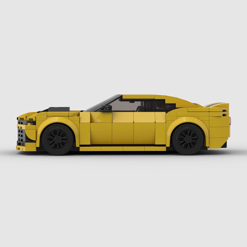 MOC building blocks set compatible with Lego, featuring a detailed Chevrolet Camaro muscle car model with a Speed 8 grid design
