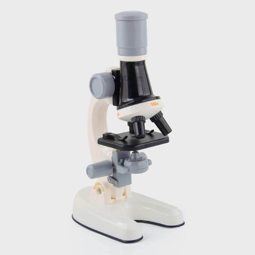 Children's microscope with adjustable magnification (100x, 400x, 1200x), dual illumination, and complete tool kit, ideal for home science experiments