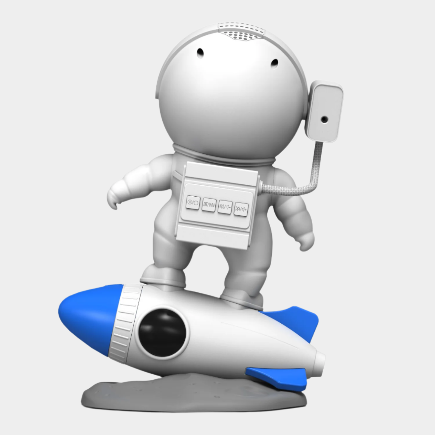 Musical Projector Astronaut 12-in-1 with LED modes, projector, Bluetooth speaker, alarm clock, and nature sounds, creating a cosmic ambiance