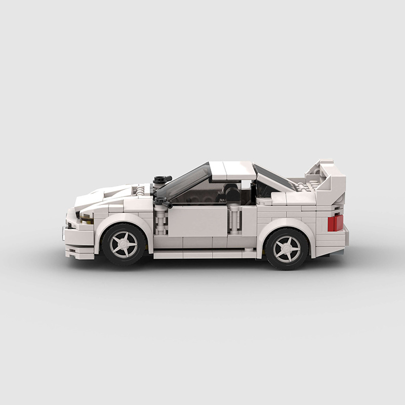 Mitsubishi Lancer EVO building blocks set with 352 pieces, made from durable ABS plastic, forming a detailed model measuring approximately 15.6 x 8 x 5 cm