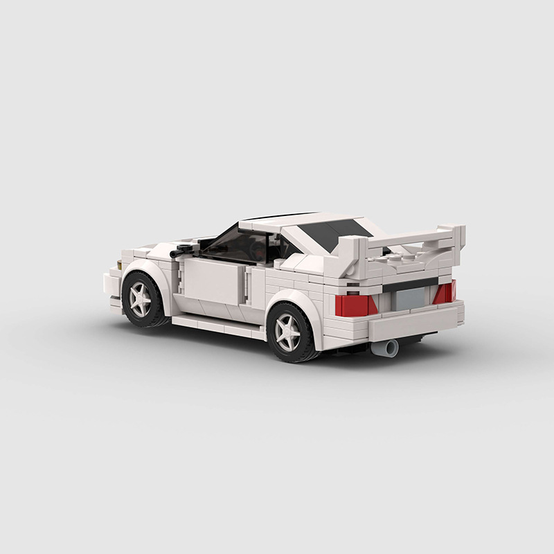 Mitsubishi Lancer EVO building blocks set with 352 pieces, made from durable ABS plastic, forming a detailed model measuring approximately 15.6 x 8 x 5 cm