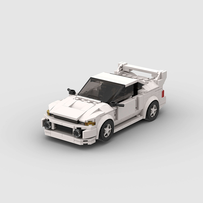 Mitsubishi Lancer EVO building blocks set with 352 pieces, made from durable ABS plastic, forming a detailed model measuring approximately 15.6 x 8 x 5 cm