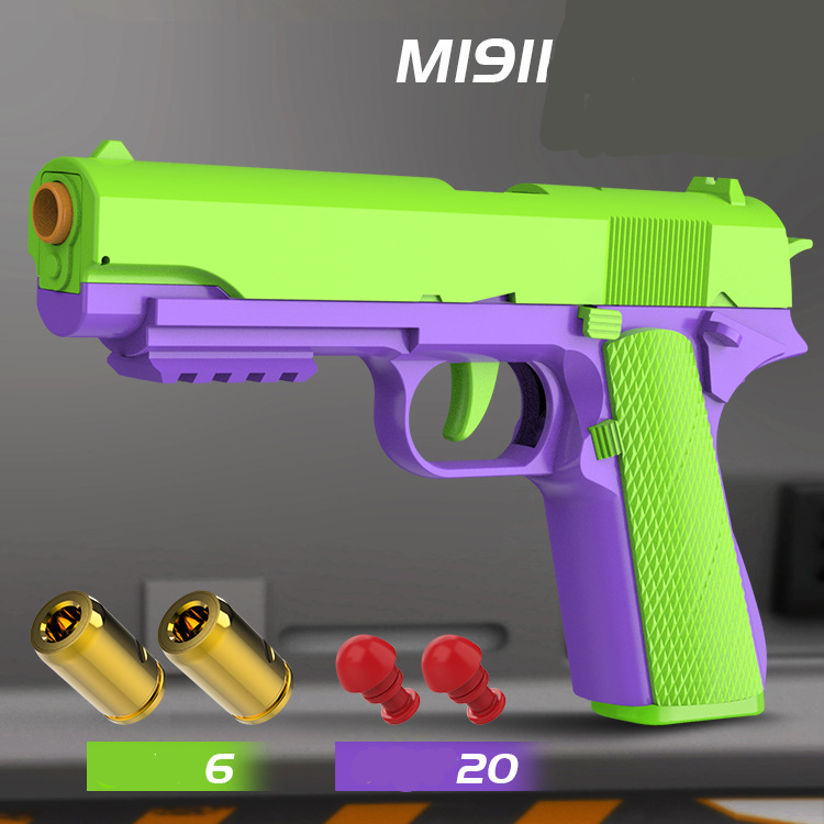 Simulation toy gun modeled after the Colt 1911, made of durable ABS plastic with a continuous shell-pushing mechanism