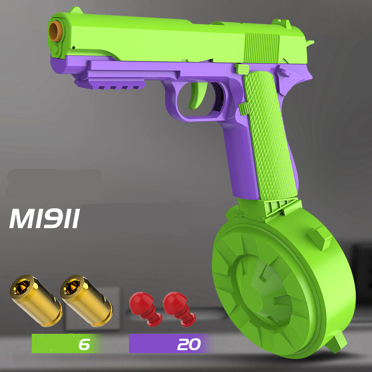Simulation toy gun modeled after the Colt 1911, made of durable ABS plastic with a continuous shell-pushing mechanism