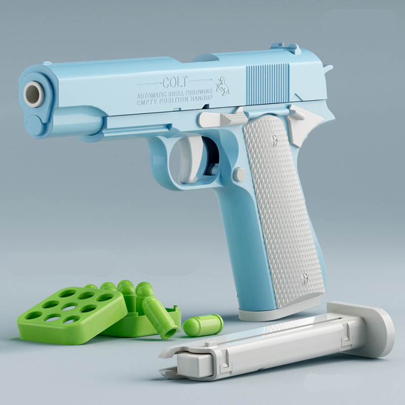Simulation toy gun modeled after the Colt 1911, made of durable ABS plastic with a continuous shell-pushing mechanism