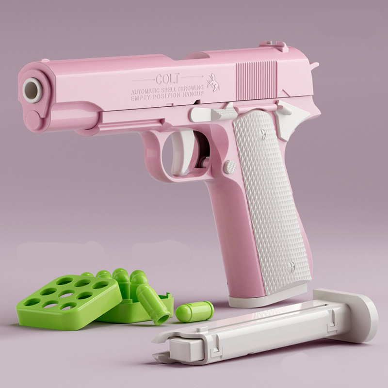 Simulation toy gun modeled after the Colt 1911, made of durable ABS plastic with a continuous shell-pushing mechanism
